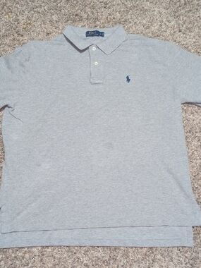 men's Polo Ralph Lauren Men's Long Sleeve Gray Polo Shirt Button Embroidered Log